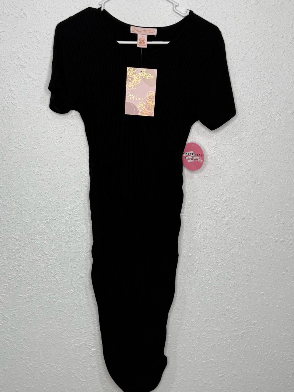 Expressions Black Ribbed Short Sleeve Dress
